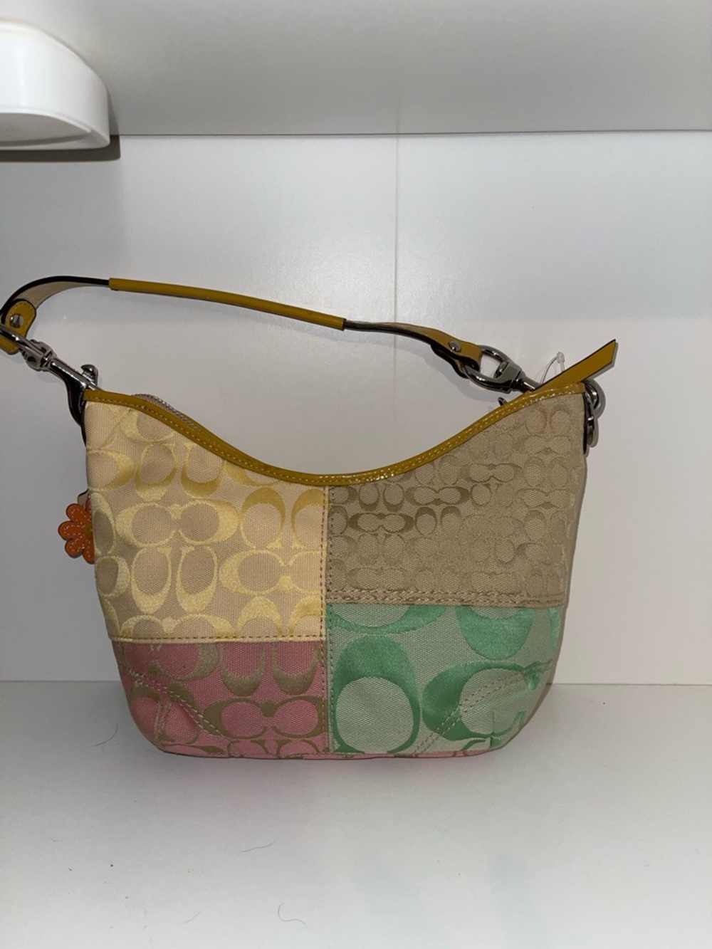 Coach Patchwork Multicolor Shoulder Bag - Beige, Pink & Mint - Picture 2 of 13